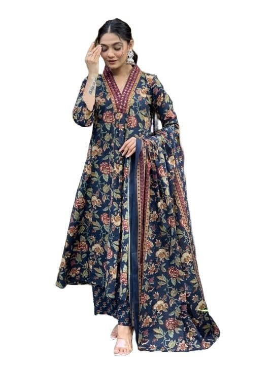 51NtxvJ5dYL.jpg Women Printed A-Line Kurta and pant set with Dupatta - Image 1
