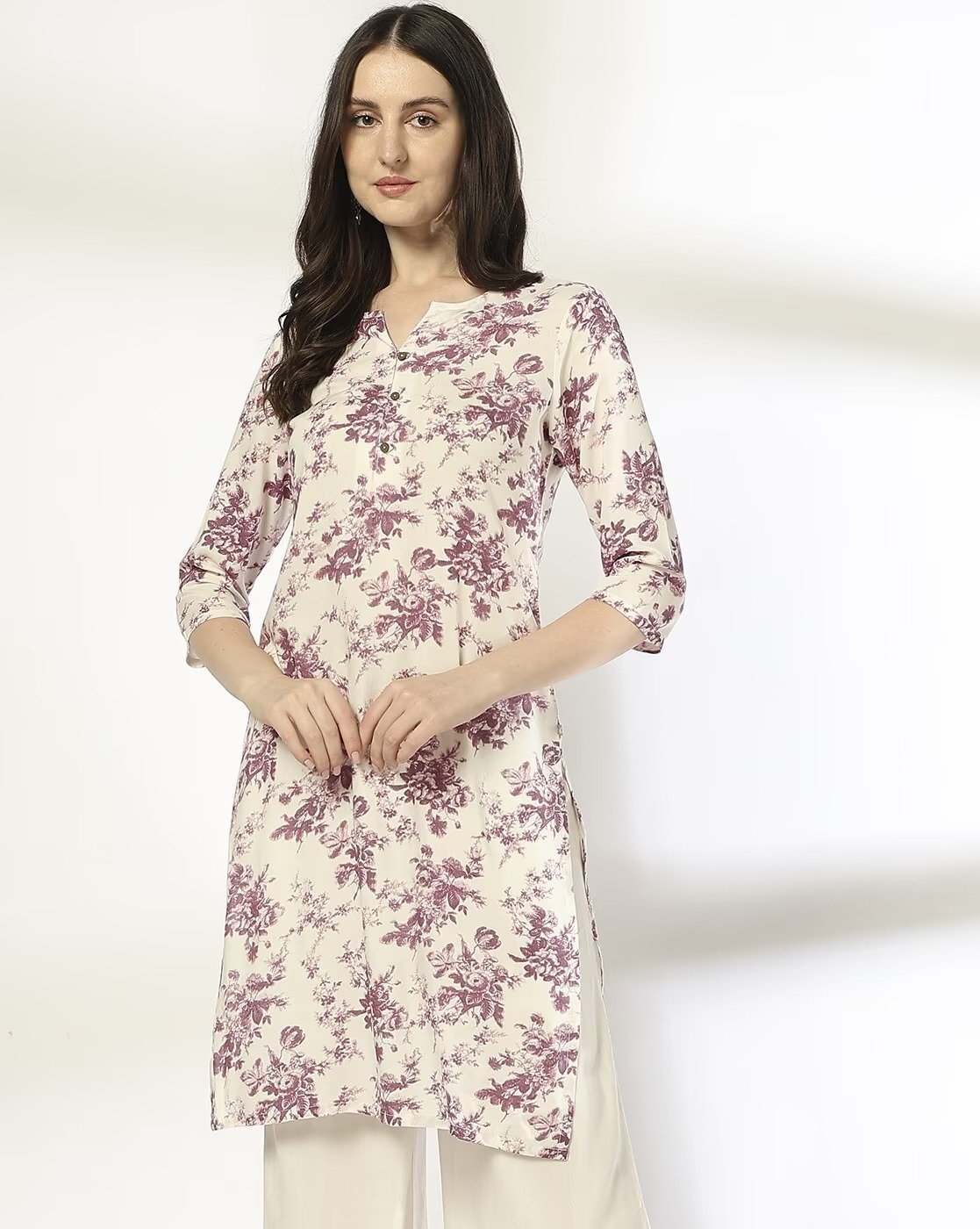 1117Wx1400H-443067434-white-MOD.jpg Women Floral Print Straight Kurta - Image 1