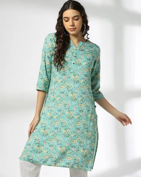 473Wx593H-443067754-aqua-MODEL.webp Women Printed Straight Kurta - Image 1
