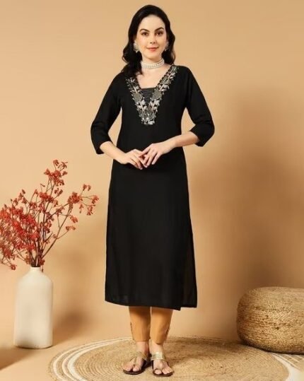 Women Embroidered Straight Kurta